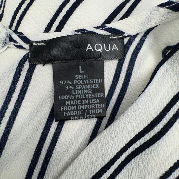 AQUA Striped Wrap Front Wide-Leg Crop Culotte Jumpsuit Pockets White Black L - Picture 9 of 11